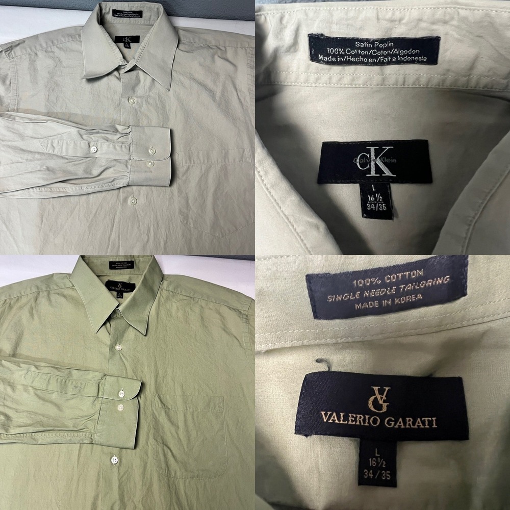 Lot of 2 Calvin Klein Valerio Garati‎ Dress Shirt Mens L/SL Button Up Collared L
